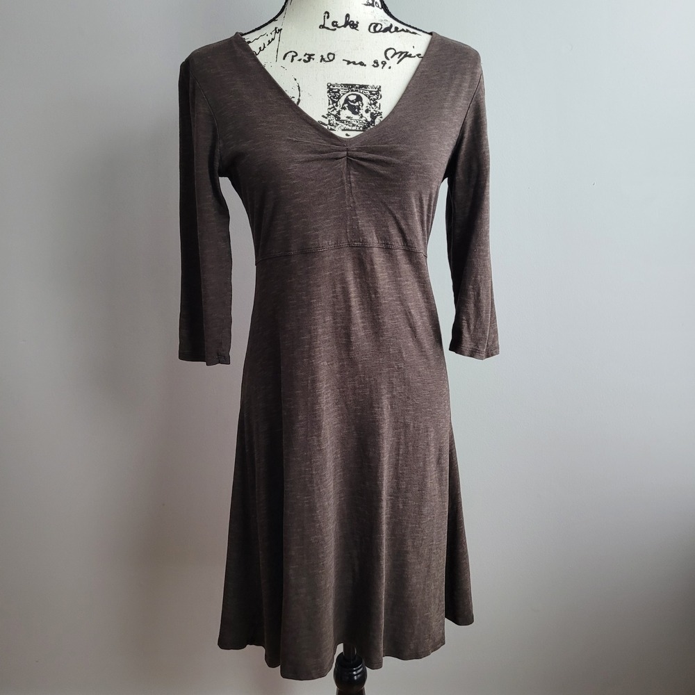 Toad&Co‎ rosalinda brown babydoll dress organic cotton earthy bohemian neutral